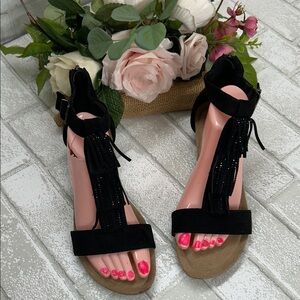 Reaction Kenneth Cole Black Fringe Sandals